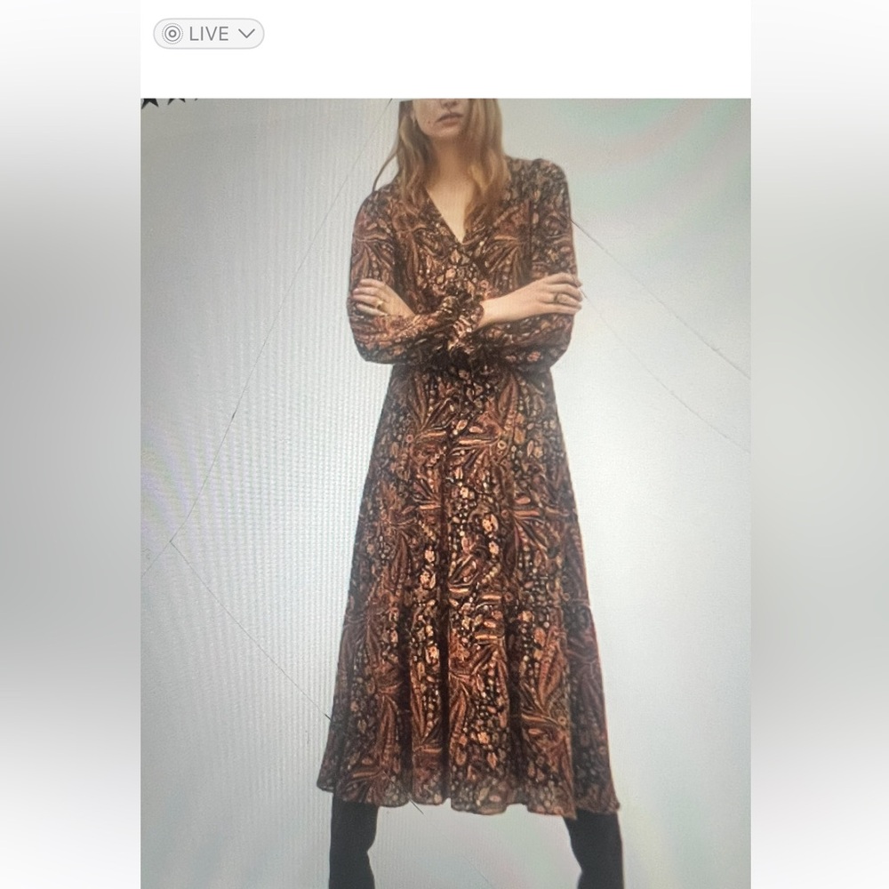 Mango Brown Floral Long Sleeve Dress